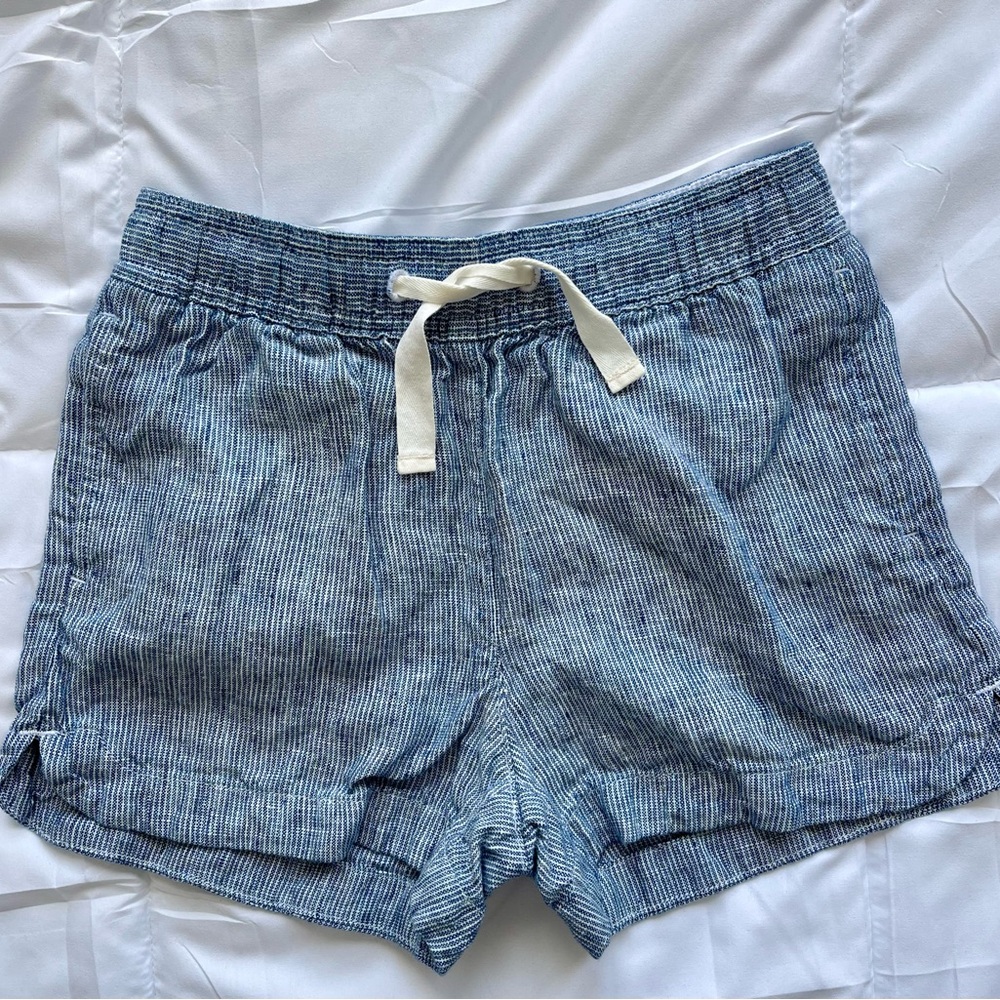 High-Waist Blue Striped Linen-Blend Kid’s Shorts